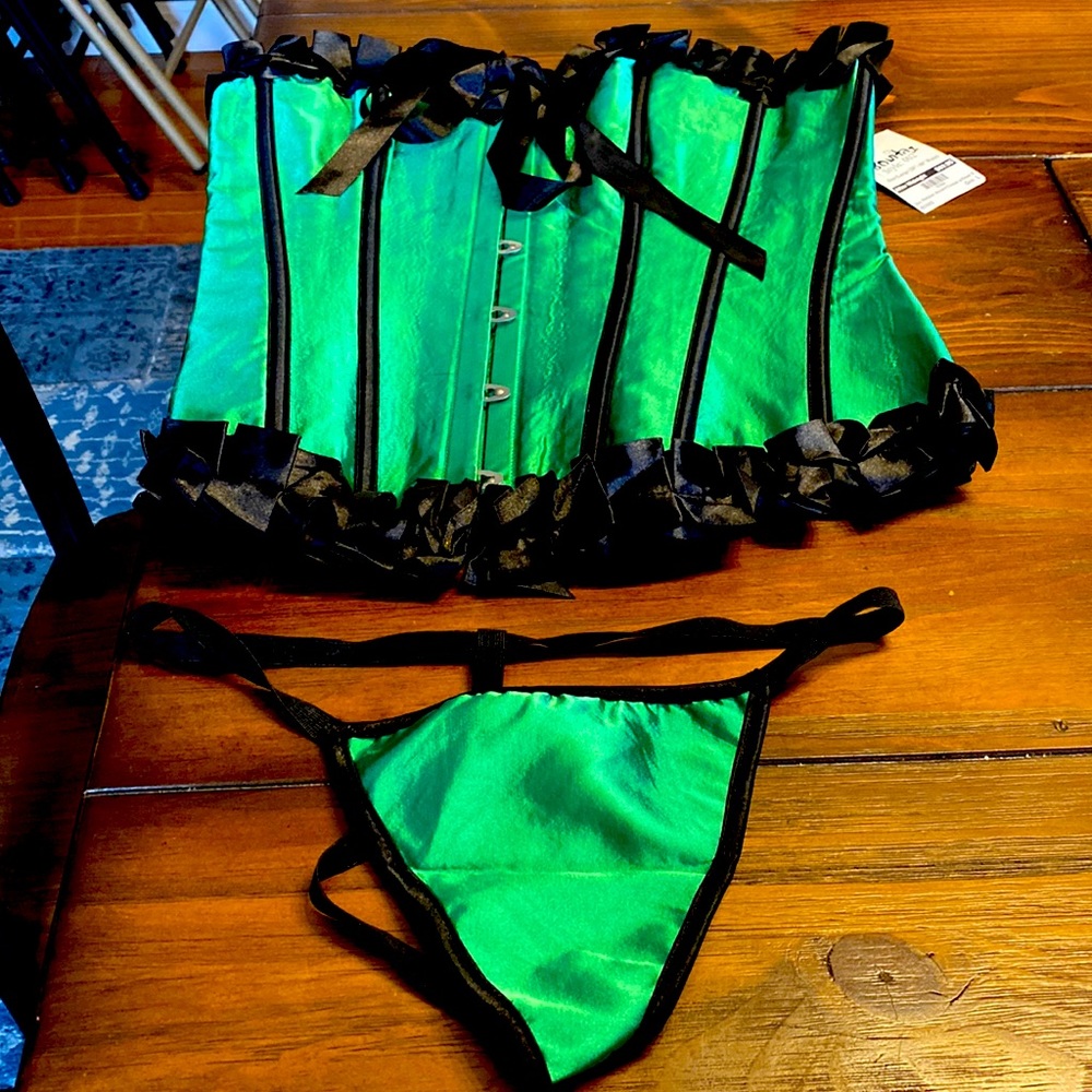 Green corset and thong